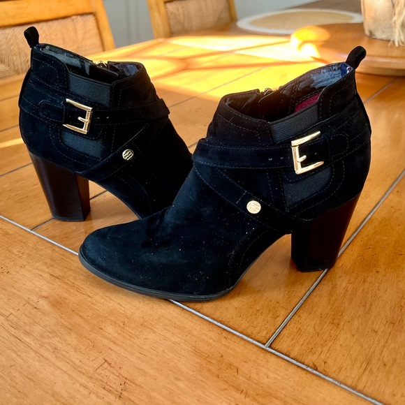 Tommy Hilfiger Shoes - Tommy Hilfiger Black Suede Ankle Boots with Gold Buckle